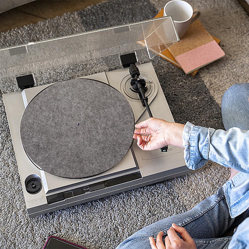 CRASPIRE 2Pcs Vinyl Record Felt Pad Turntable Platter Mat 11.6 Inch Gray Anti Slip Anti Static Flat Round Disc Protective Wool Player Slipmat Mats for Damped Resonance Cleaner Audio Output Home - Image 4