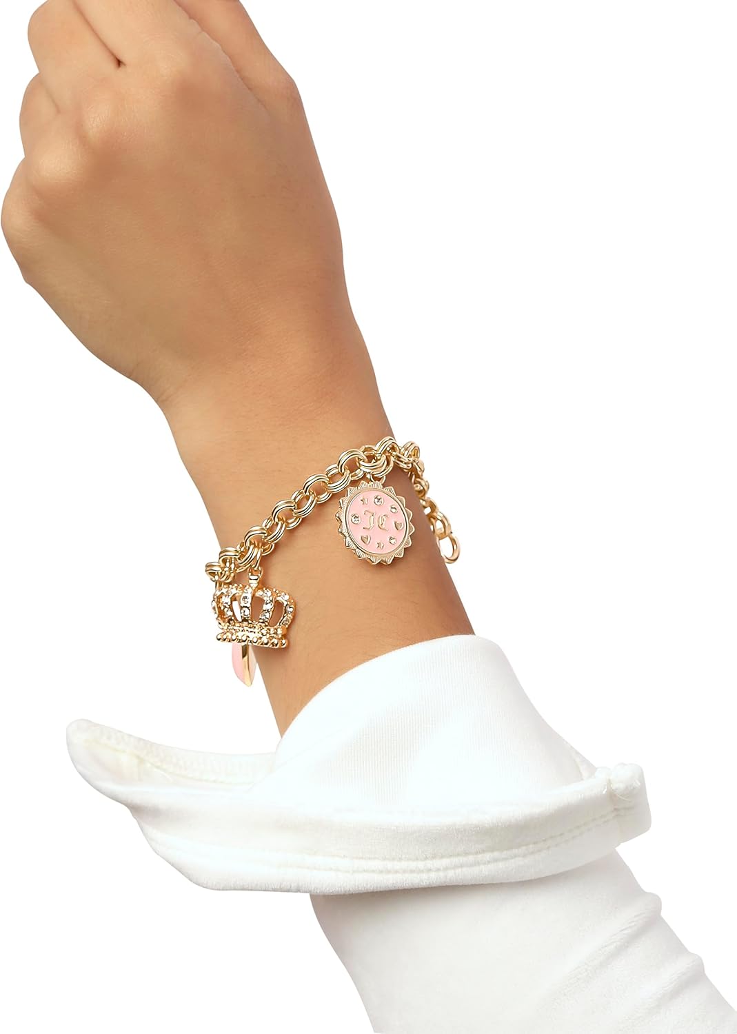 Juicy Couture Bracelet 7-7.5", Goldtone Charm Bracelets for Women with 6 Different Charms Featuring Clear Stones - Image 3