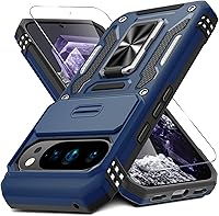 Vista 21 de DEERLAMN Funda para Google Pixel 8a con cubierta deslizante para cámara + protector de pantalla (1 paquete), soporte giratorio con anillo de grado