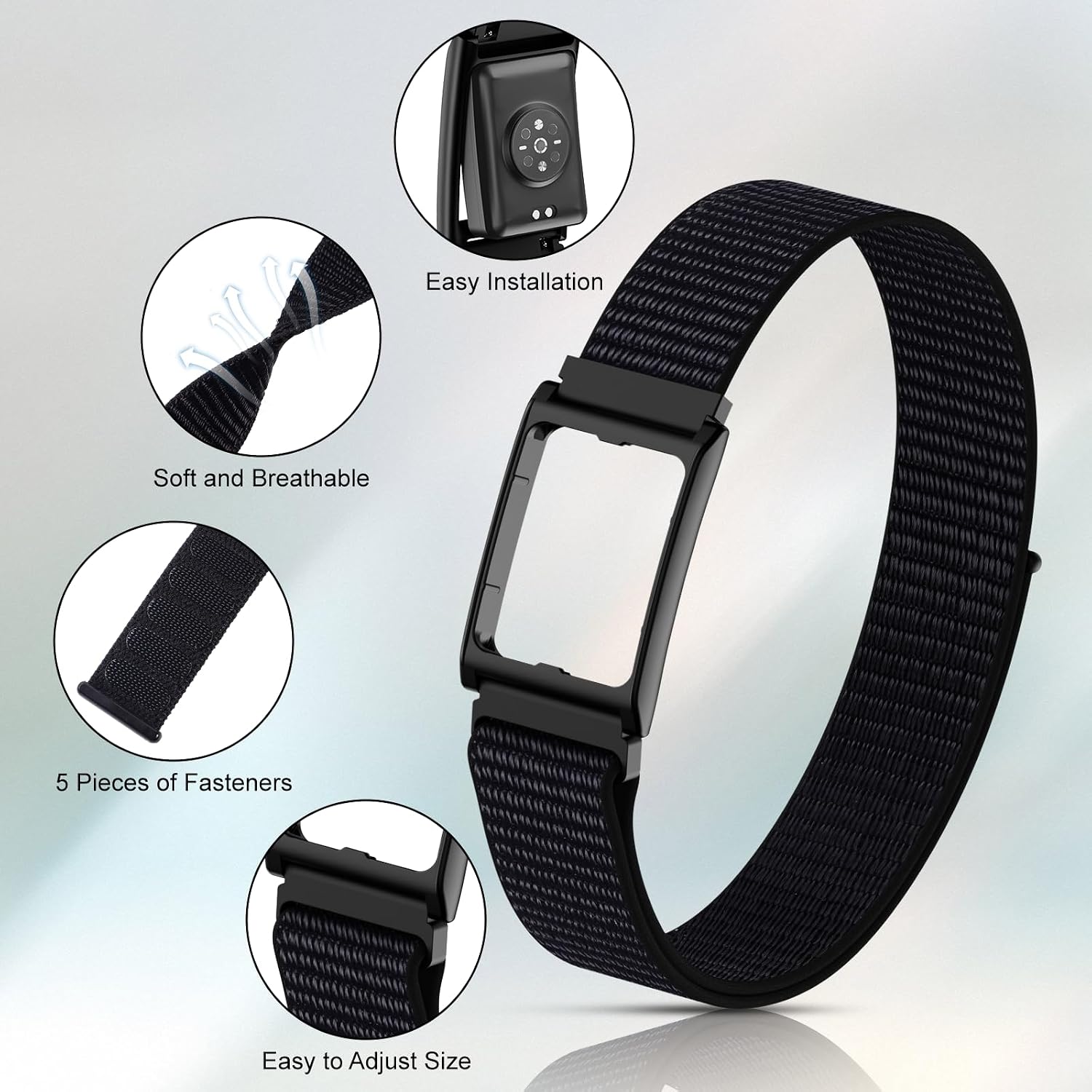 Nylon Loop Sport Bicep Band and Case Compatible with Amazfit Helio Strap,Breathable Lightweight Replacement Bands for Arm/Ankle Wearing,Adjustable Soft Wristband for Women Men image 2