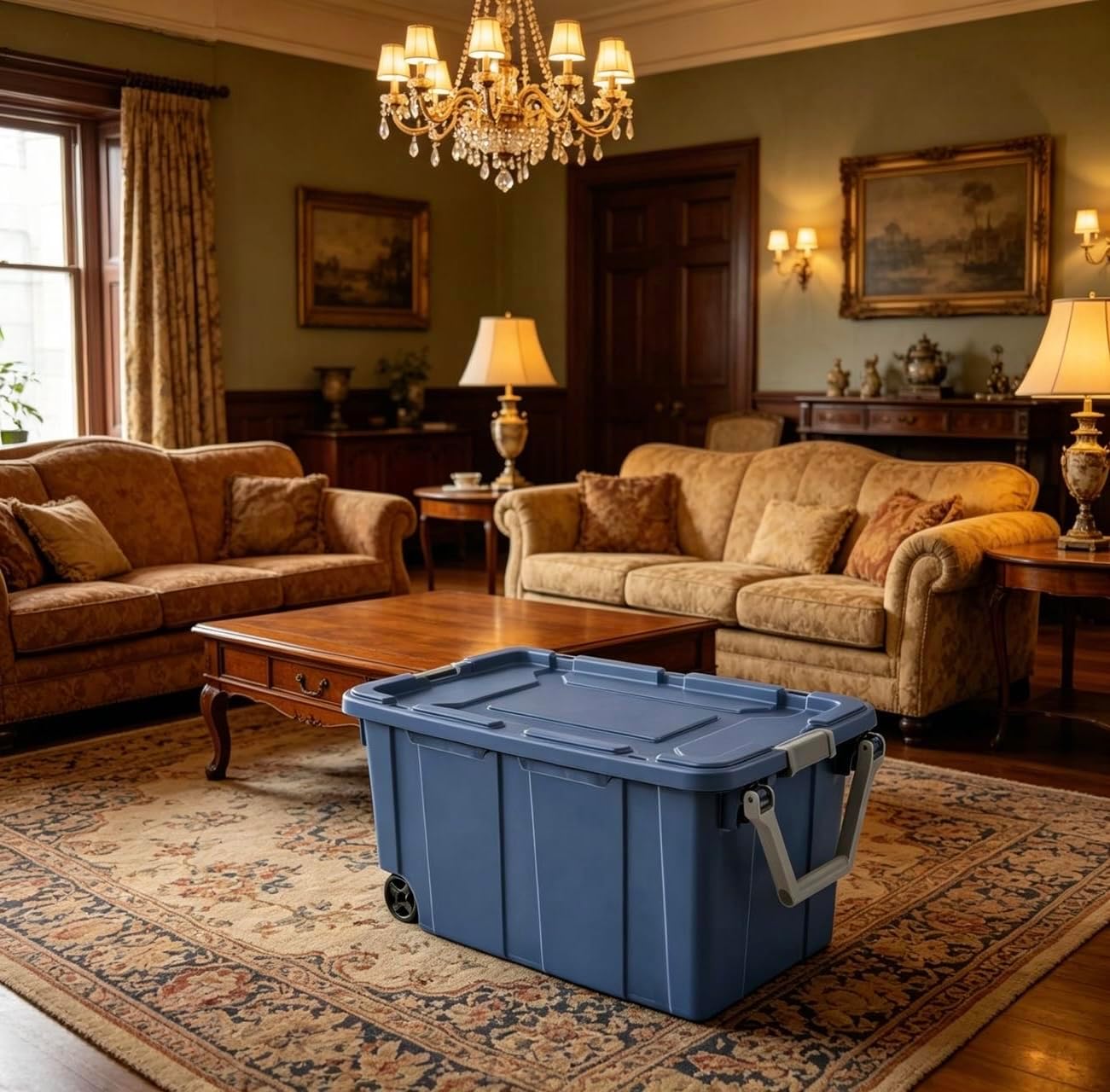 40 gallons sturdy plastic storage box, with snap-lock lid and handle, blue, 2-pack