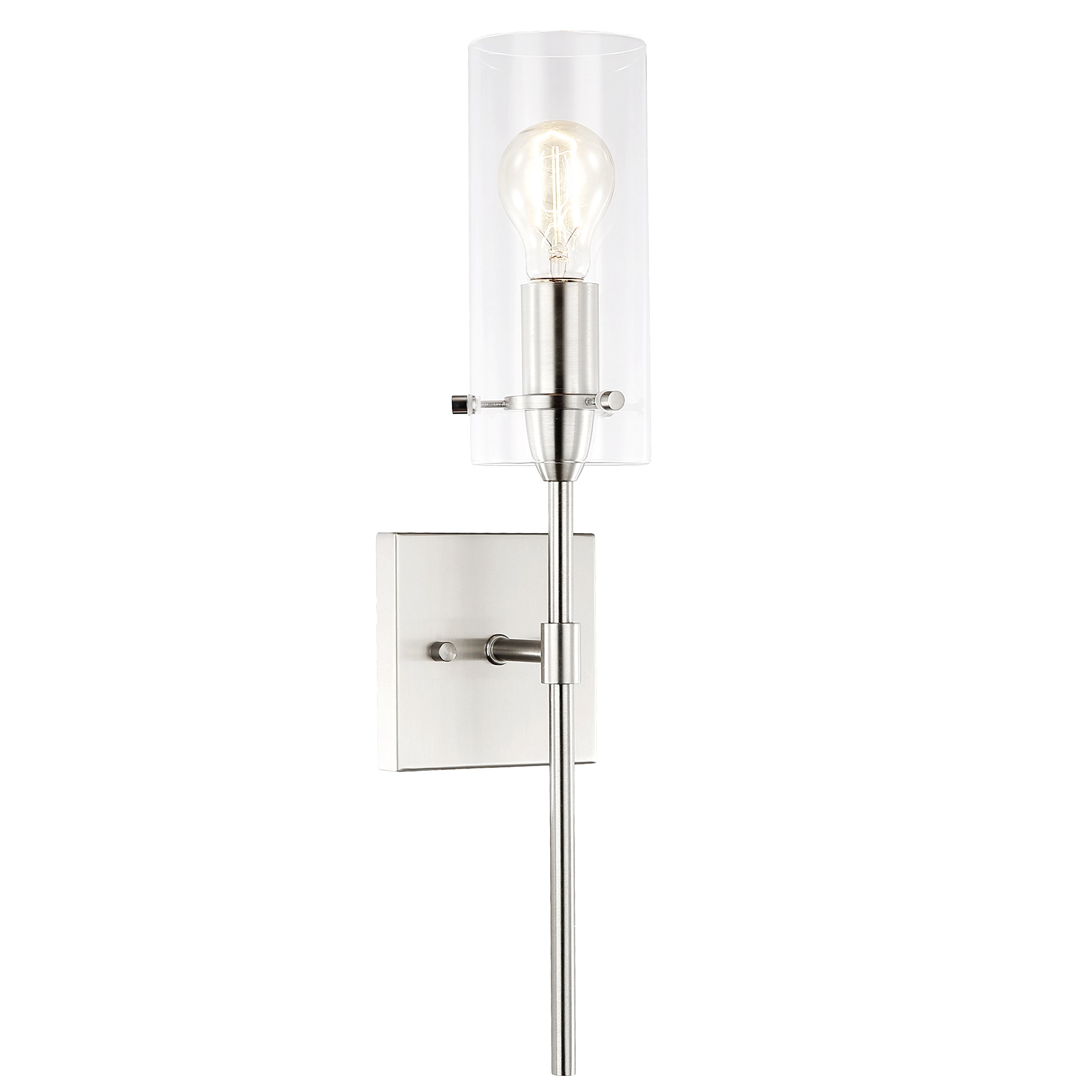 Light Society Montreal Cylindrical Wall Sconce, Satin Nickel with Clear Glass Shade, Contemporary Minimalist Modern Lighting Fixture (LS-W238-SN-CL)