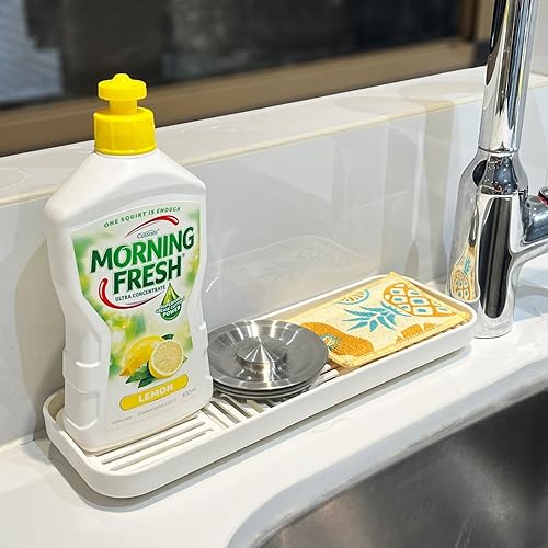 Organizador de fregadero de cocina con bandeja de drenaje, bandeja de fregadero de encimera, bandeja multiusos para dispensador de jabón de platos,