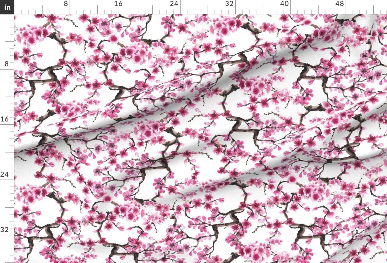 Spoonflower Fabric - Cherry Blossoms Spring Flower Pink Watercolor Japanese Inspired Tree Printed on Chiffon Fabric Fat Quarter - Sewing Fashion Apparel Dresses Home Decor