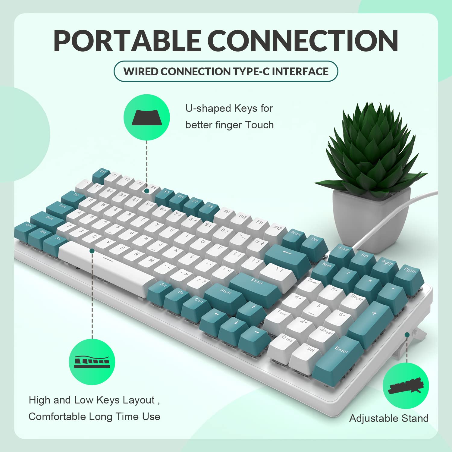 ZIYOU LANG K3 Teclado Gaming Mecánico con Cable 100% – Retroiluminación LED Arcoíris, Teclas Anti-Ghosting Completo, Teclado Numérico, Interruptores Azules, Carcasa Metálica, para PC/Mac – Verde