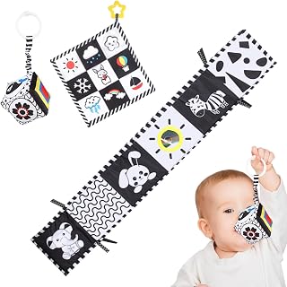 Juguetes para niños en y negro,Juguetes para niños con contraste de color - Paquete de 3 juguetes de actividades de aprendizaje en contraste,Juguetes sensoriales interactivos de Color para niños, jugu