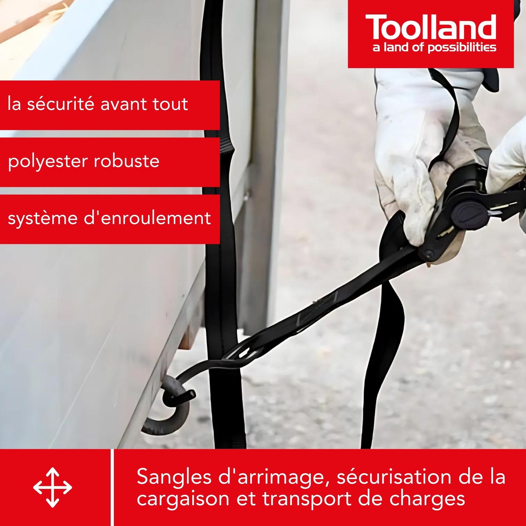 Toolland Jeu de Sangles d'arrimage, en 2 Parties, Lot de 2, avec tendeur à cliquet et Crochets en S, rétraction Automatique, pour l'arrimage des Charges, Max. 300 kg, Polyester, Noir, 25 mm x 3 m