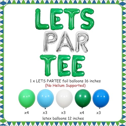 Miniatura 5 de JOYMEMO Decoraciones de fiesta de golf para niños y hombres, pancarta de globo de Let's ParTee azul y verde, globos de pelota de golf, decoración de
