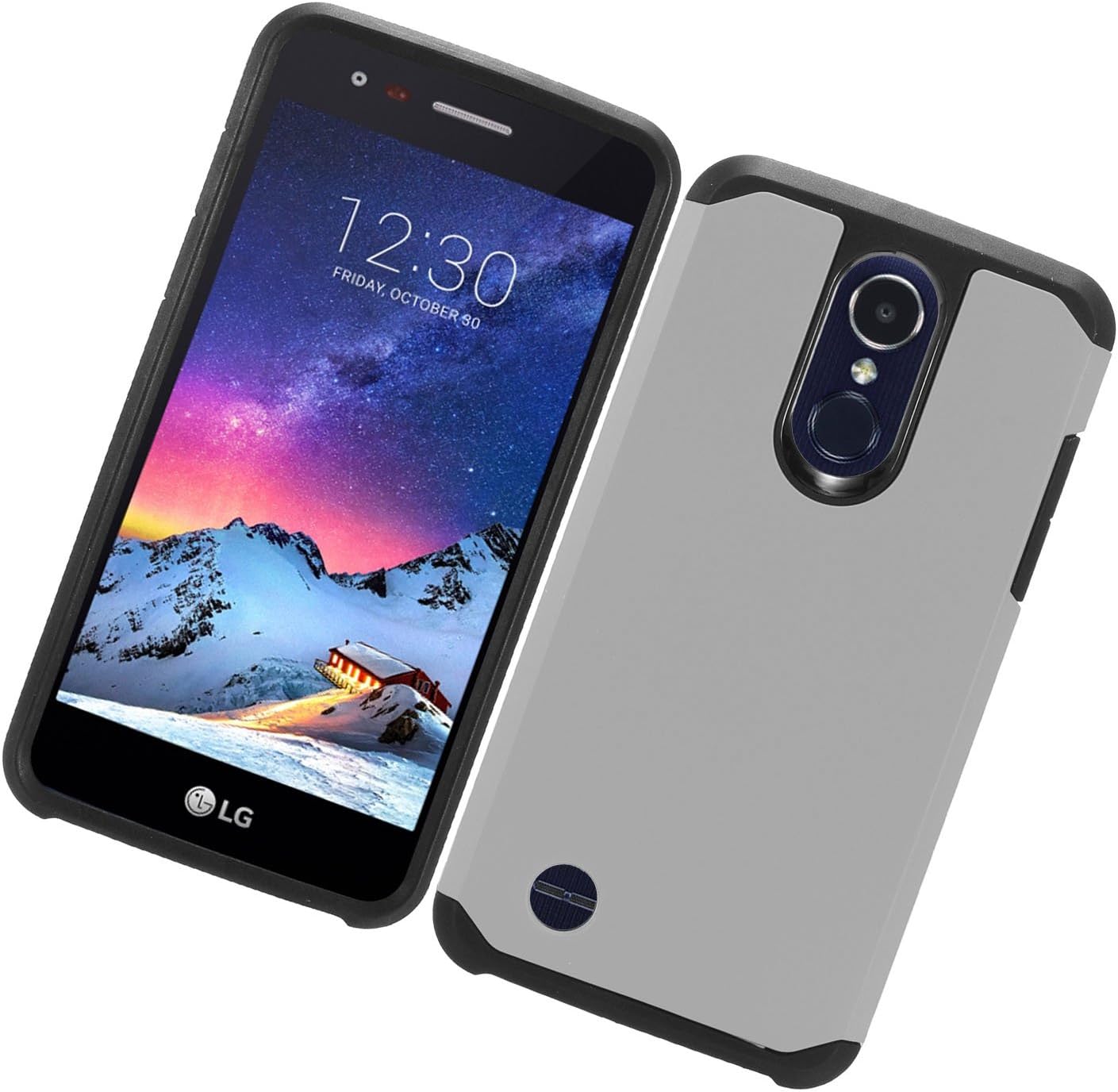 LG Tribute Empire/Dynasty, Aristo 3, Aristo 2 / 2 Plus, Phoenix 4, Fortune 2, Risio 3, Zone 4, Rebel 4, LG K8/K8+ 2018 - Hybrid Rubberized Hard Case + Tempered Glass Screen Protector - AH2 Gray
