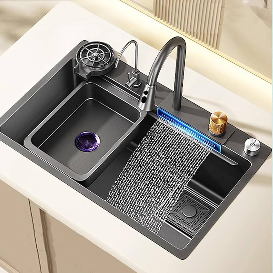 Amazon.com: Hoiweqr Black Waterfall Kitchen Sink, Kitchen