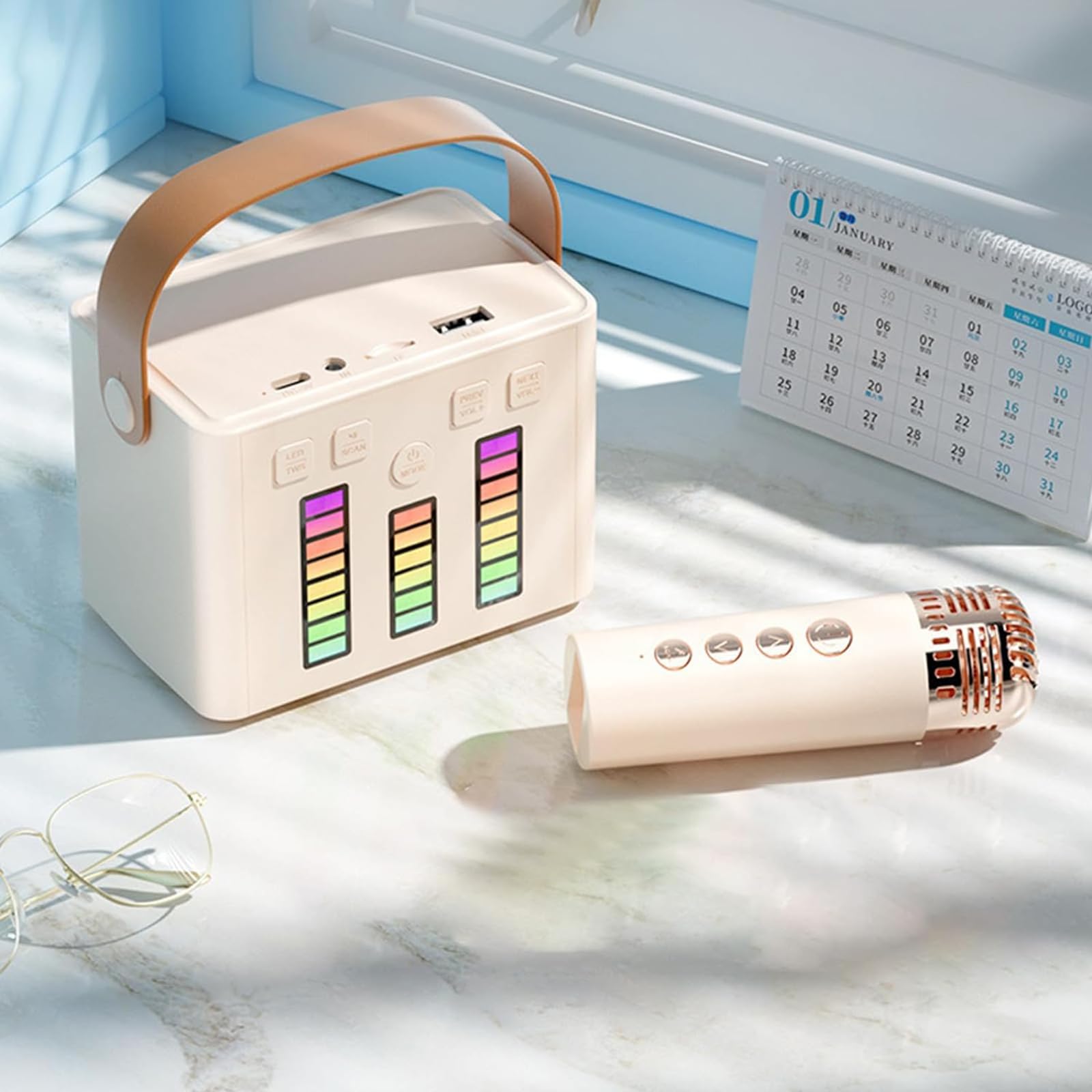 Głośnik Do Karaoke, Zestaw Do Karaoke Bluetooth Z Przenośnym Uchwytem I 2 Mikrofonami Bezprzewodowymi, Obsługuje Wejście TF/USB/AUX I Światło LED, Na Imprezę, Prezenty, Na Zewnątrz/wewnątrz