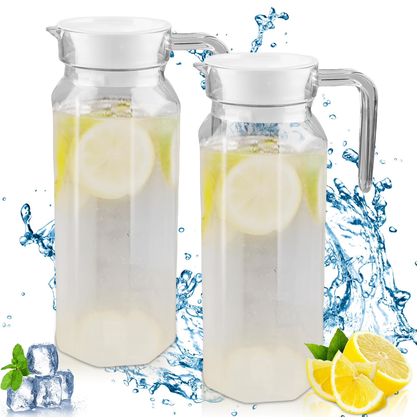 2 Brocche Per Acqua Da 1 Litro | Acrilico Infrangibile | Con Tappo | Senza BPA | Per Bevande Fredde E Calde - Foto 10