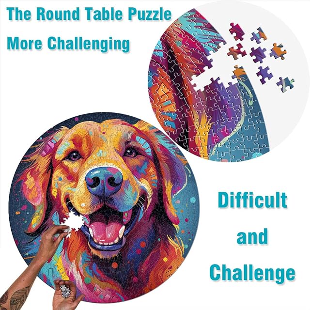 Foto 4 de 6 de Puzle de 1000 piezas Golden Retriever Circular Puzle para Adultos y Niños a partir de 12 Años Puzzle…