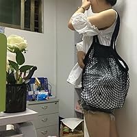 Vista 4 de Bolsa de malla de algodón reutilizable portátil organizador de bolsas de compras bolso de almacenamiento de frutas Nuevo (negro02)