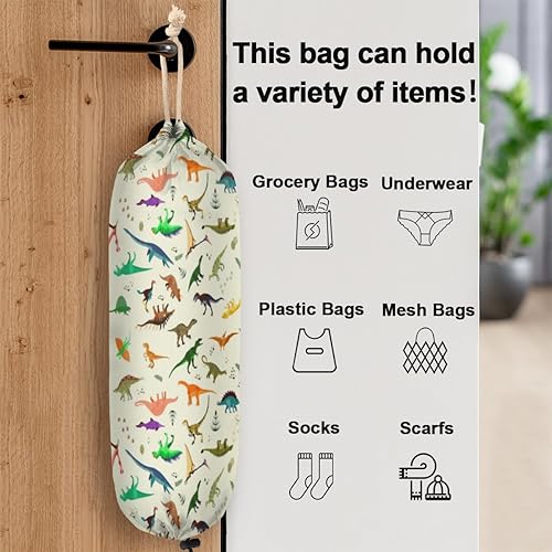 Miniatura 3 de Organizador de bolsas de plástico con diseño de animales de dinosaurios, organizador de bolsas de plástico para colgar en la pared, dispensador de