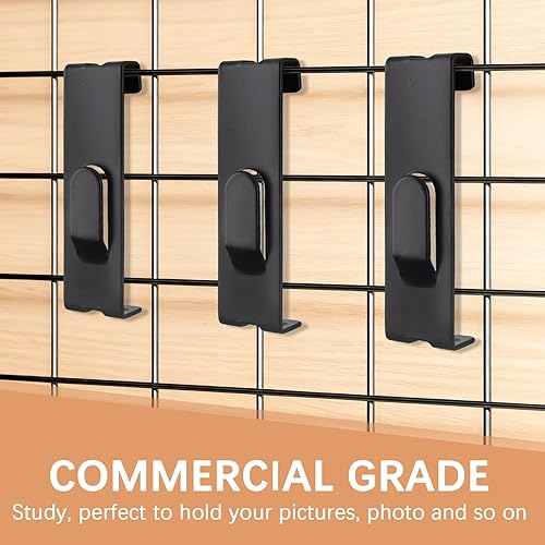 Miniatura 3 de 50 piezas de gancho de muesca para pared, colgador de cuadros de rejilla negra comercial para panel de pared de tablero de clavijas de rejilla para