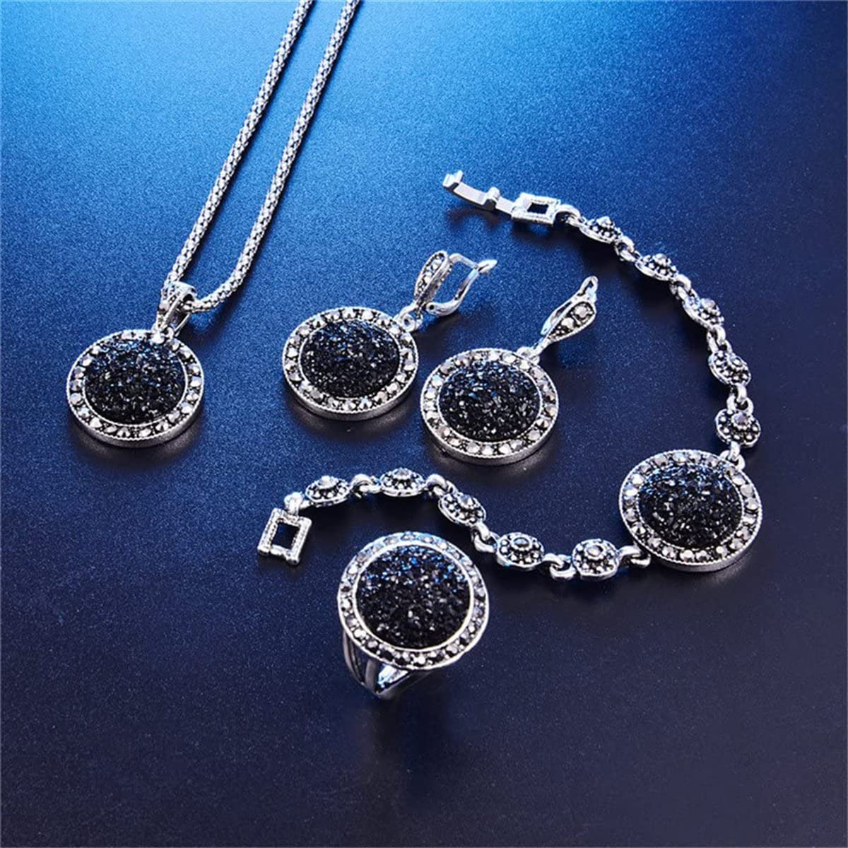 4 Packs Hoop Pendant Simulated Diamond Sparkly Jewelry Sets with Bracelet Ring