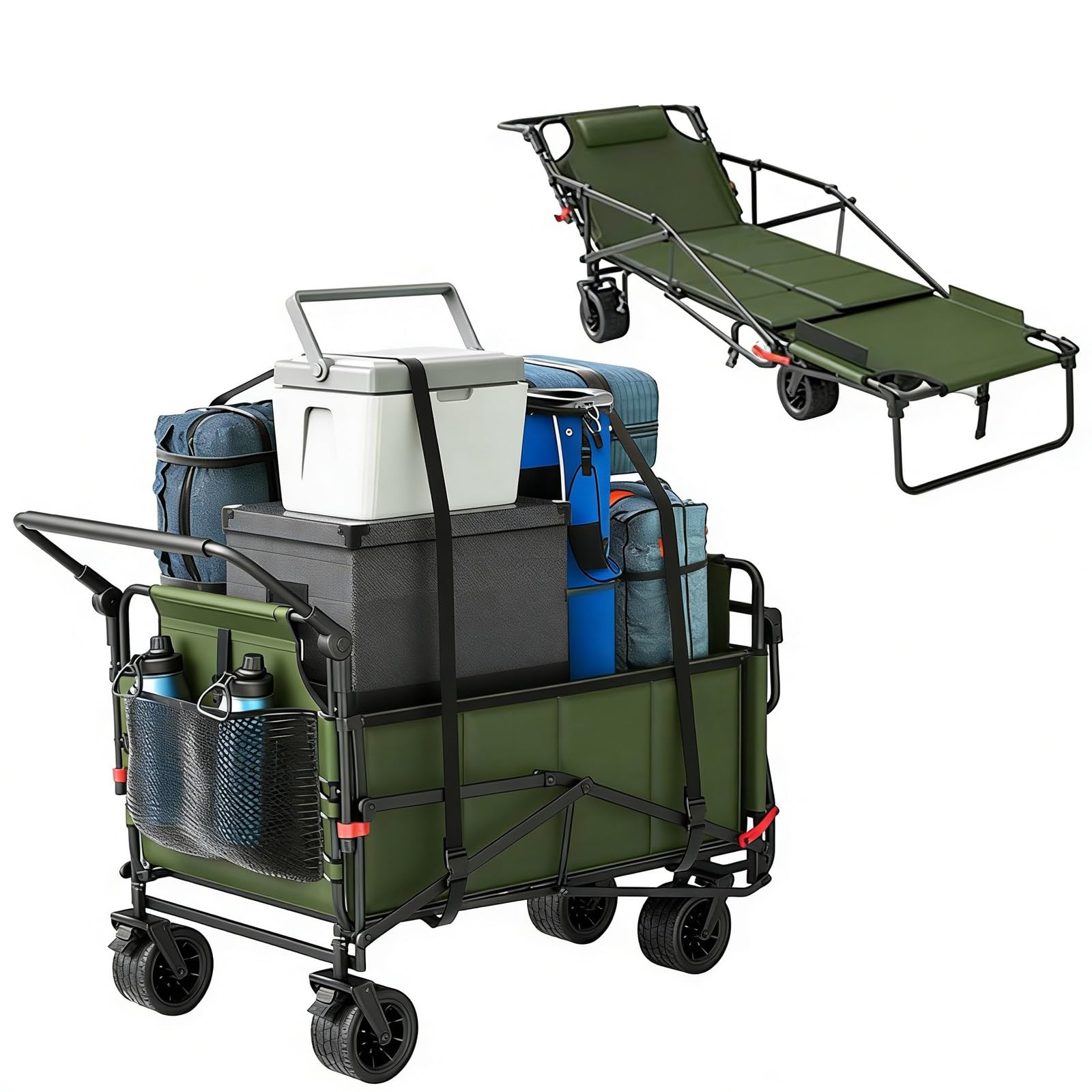 einkaufstrolley bollerwagen liegestuhl relaxliege treppensteiger groß modern mit Sitz klein 4 räder Rücklehnsessel kompatibel Hintere Öffnung Design Oxford Stoff 90°(Green)