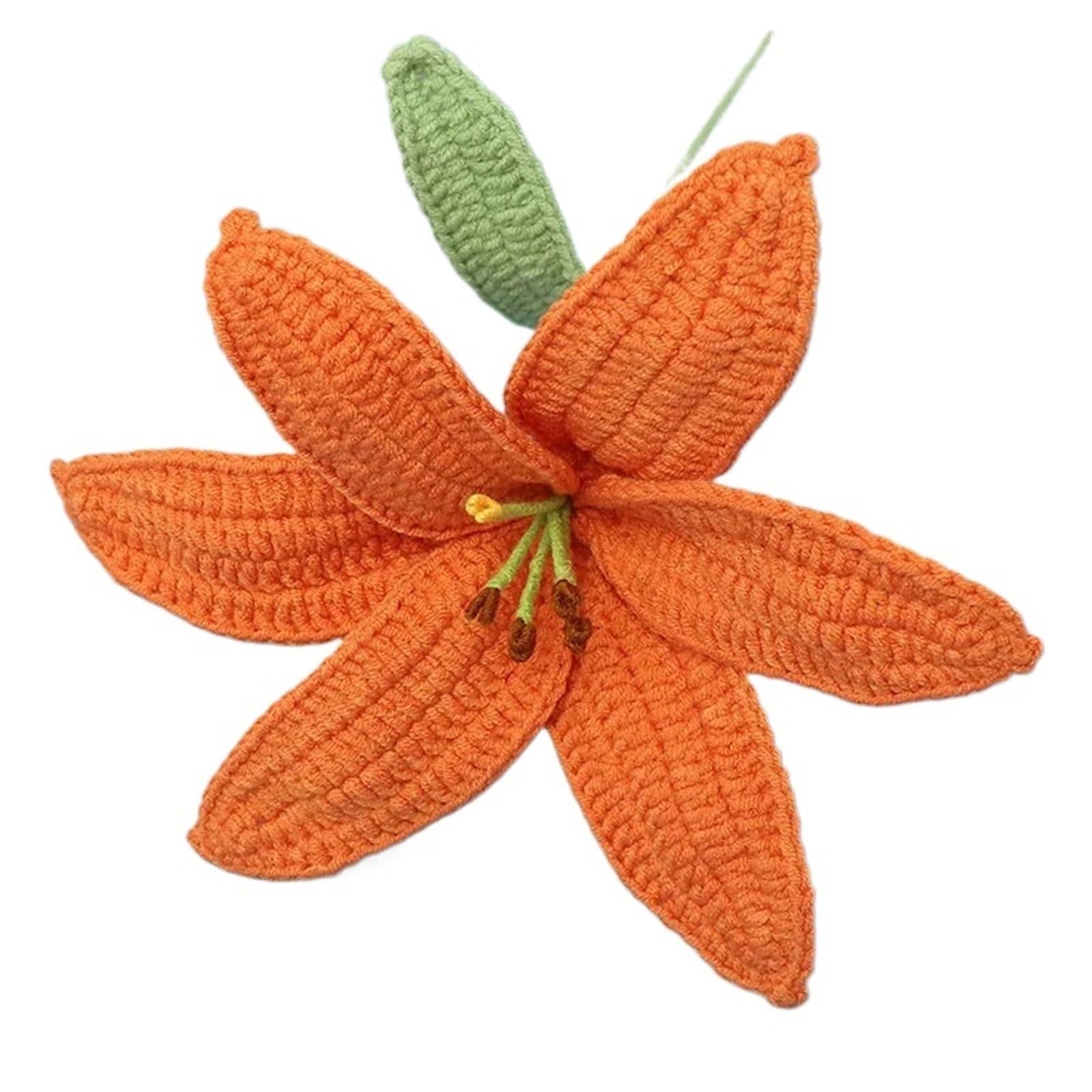 ASMJHQCLW Hand Woven Artificial Flowers, Hand-Knitted Crochet Lily Flower Bouquet Multicolor For Wedding Party Home Decor(Color8)
