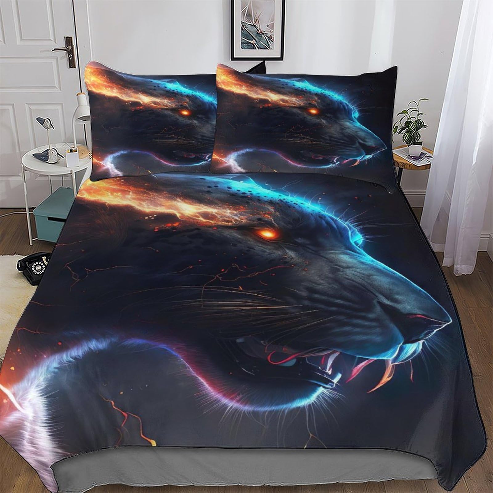 Housse de couette léopard 200x200cm anti-plis en microfibre