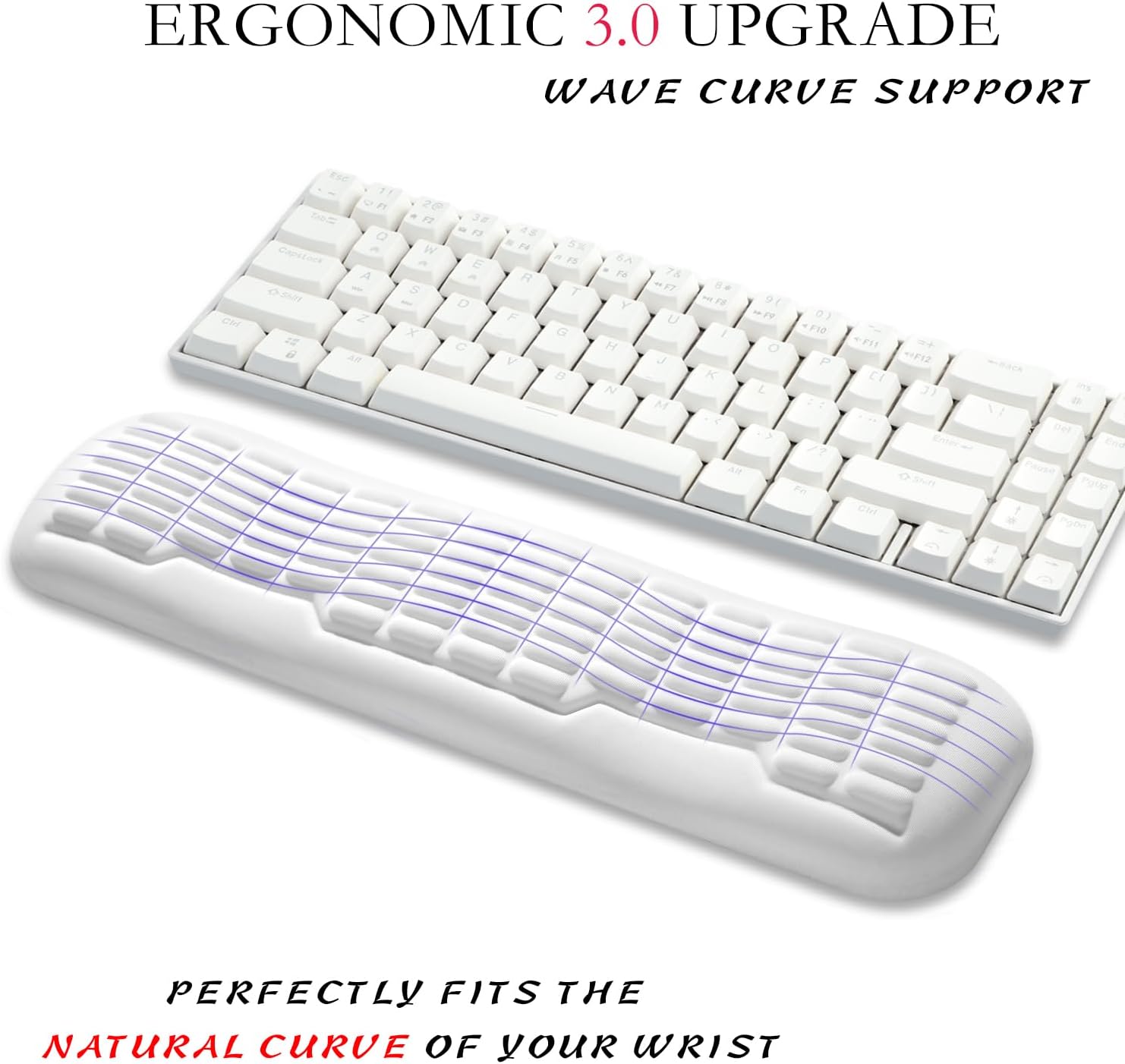 UnivoColors Memory Foam Keyboard Wrist Rest,Latest 3.0 Wave Curve Design,High-Resilience Memory Foam Non-Slip Base,Fits Compact Keyboards,Ideal for Work and Gaming(Ivory) image 2