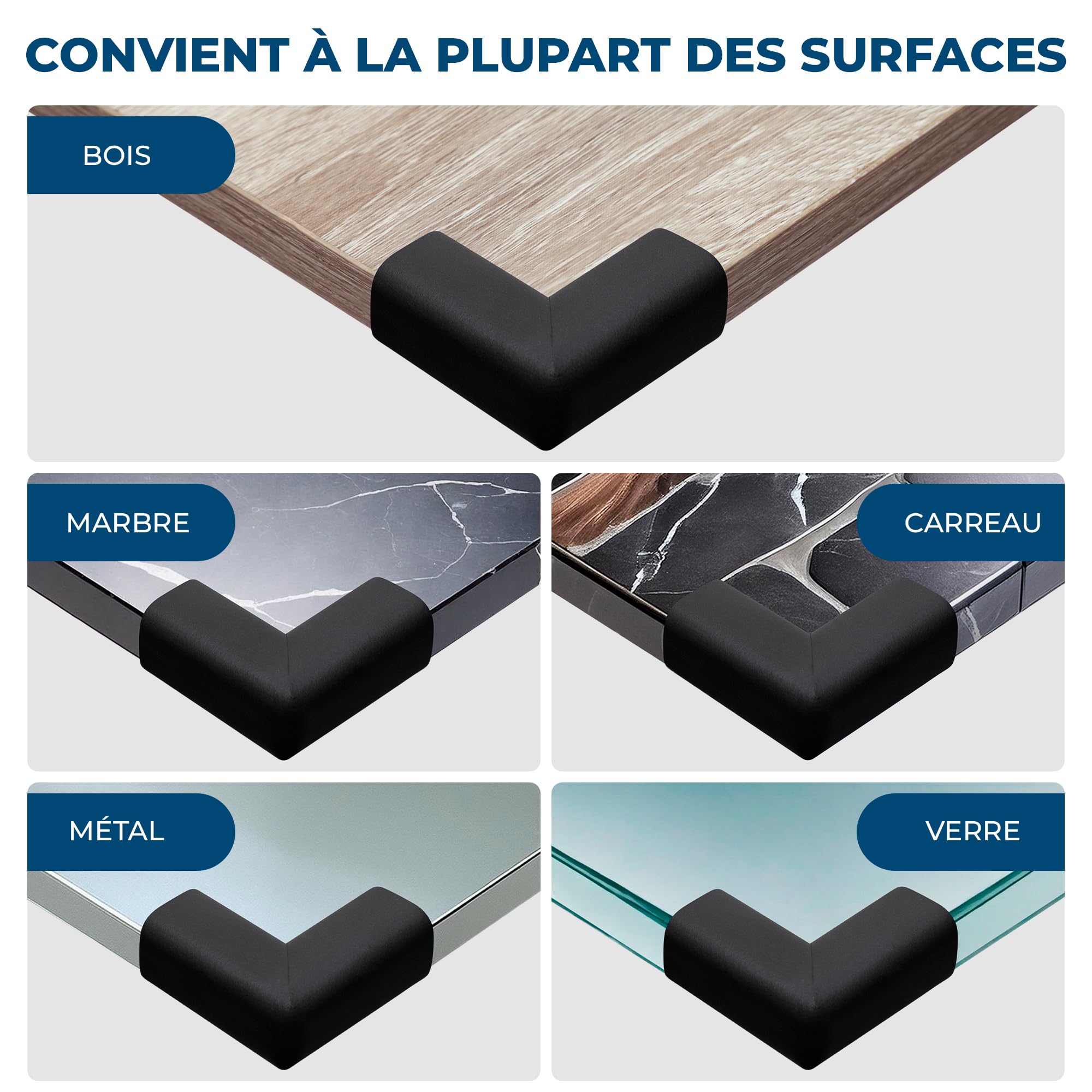 Hoffenbach 12x Protection pour Bébé – Coussin de Sécurité en Mousse Adhésive pour Angles de Table, Bureau et Étagères – Protège-Tête pour Enfant – Noir