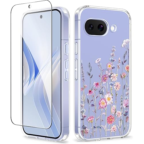 GVIEWIN for Google Pixel 9a Case, [Screen Protector] [Military Grade Protection] Clear Floral Slim Shockproof Protective Women Phone Case Cover for Pixel 9a (Floratopia/Colorful)