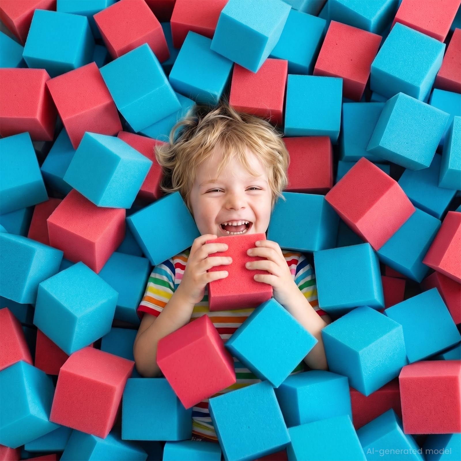 100 Pack Foam Pit Cubes – 3.15" Foam Blocks Soft Play Blocks - Red & Blue