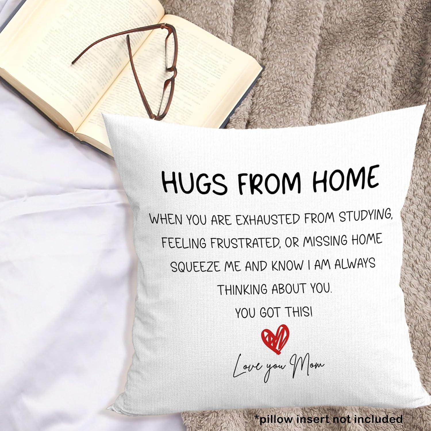Hugs from Home Throw Pillow Covers for College Dorm Room 18x18, College Student Decorative Square Pillow Cases for Dorm Couch Bed Sofa, Decor Pillowcases for Classroom, Back to School Gifts