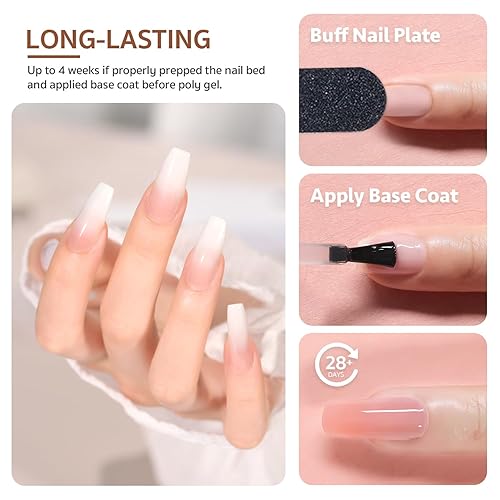 Miniatura 3 de GAOY Juego de gel de poliéster, kit de gel de extensión de uñas, 6 colores clásicos, rosa, nude, negro, gel constructor de uñas para arte de uñas,