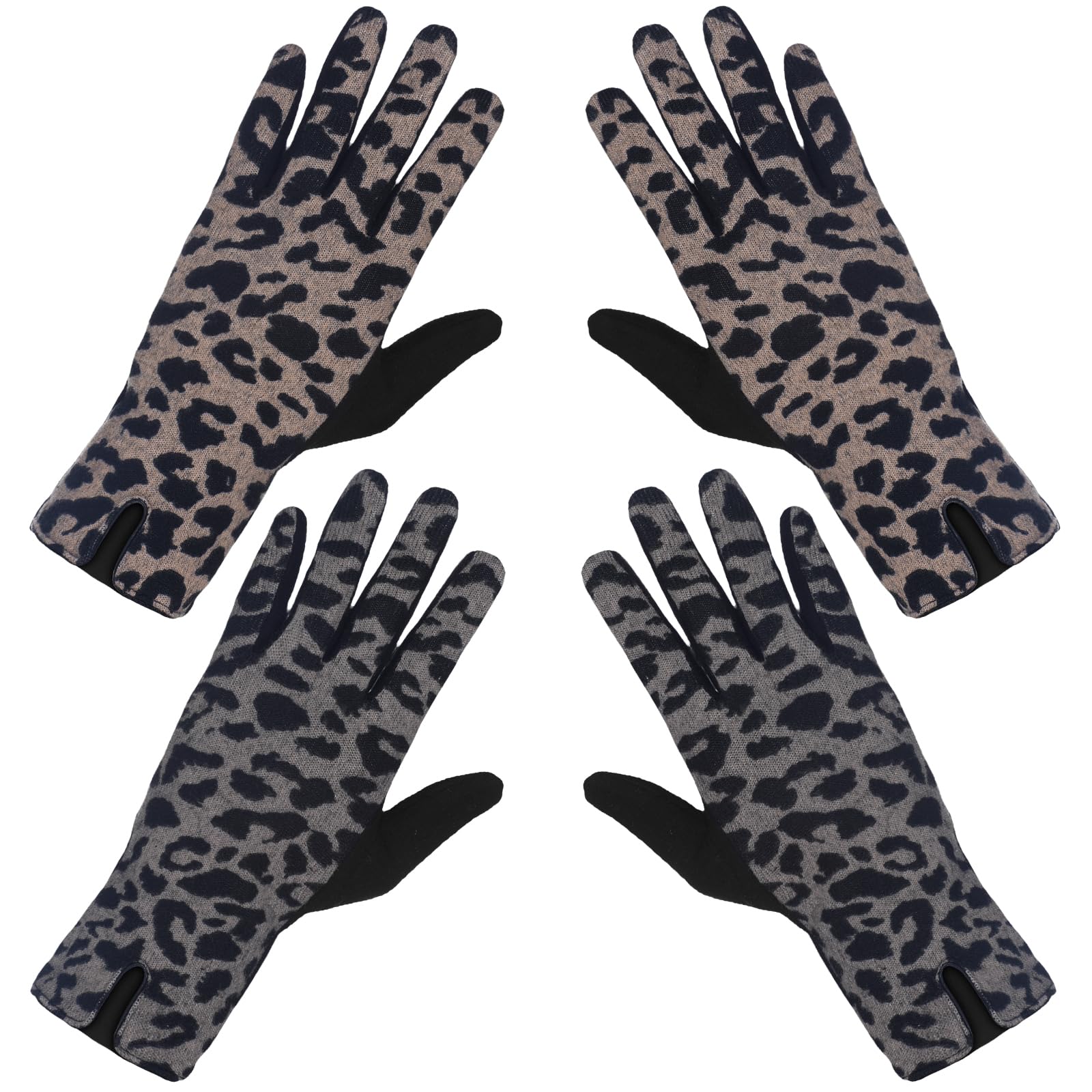 Suhine2 Pair Women Leopard Print Winter Gloves Animal Touchscreen Gloves Driving Fleece Thick Warm Mitten, Brown Khaki