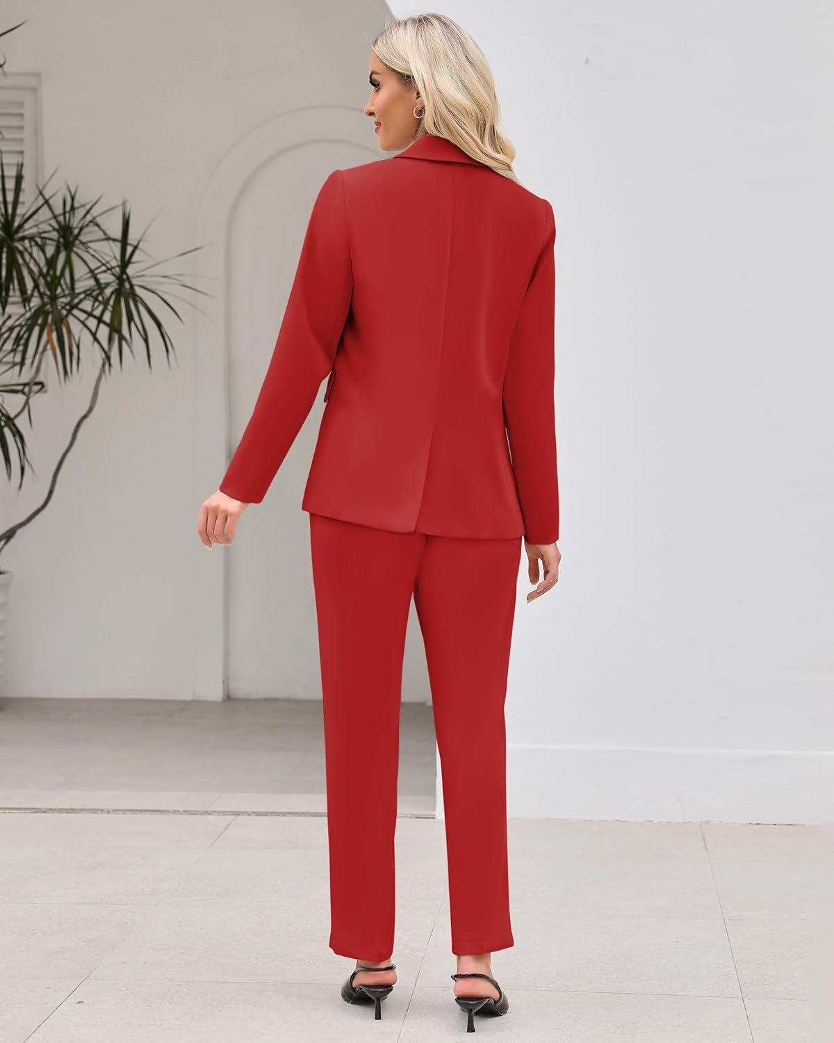 LookbookStore Pant Suits for Women Dressy 2 Piece Blazer and High Rise Straight Leg Pants Sets Business Casual Outfits - Image 3