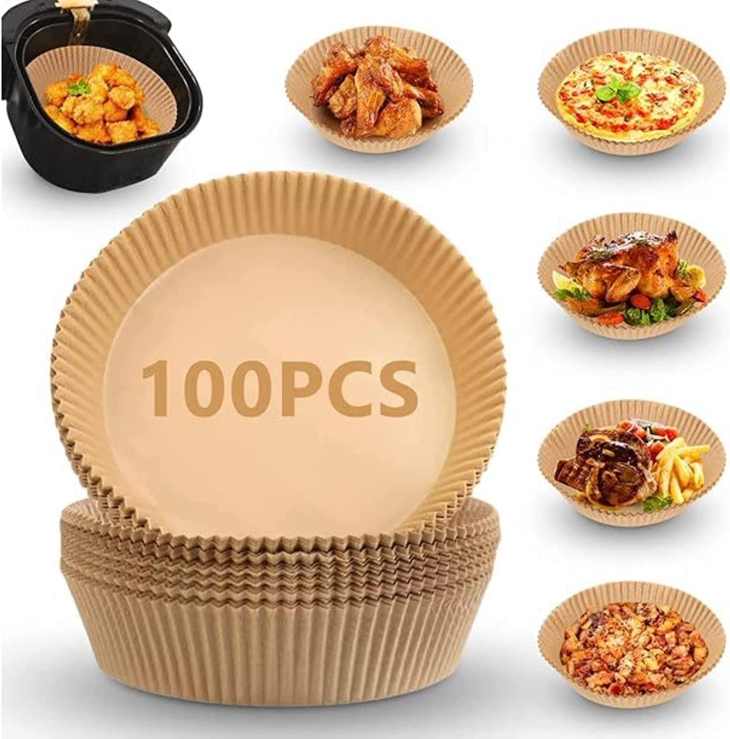 ELONSEY 100 Pcs Air Fryer Disposable Paper Liner 6.3", Non-Stick Air Fryer Liners, Round Food Grade Baking Paper for Air Fryer Oven Roasting Microwave -(6.3inch/16cm - 100 Pcs)