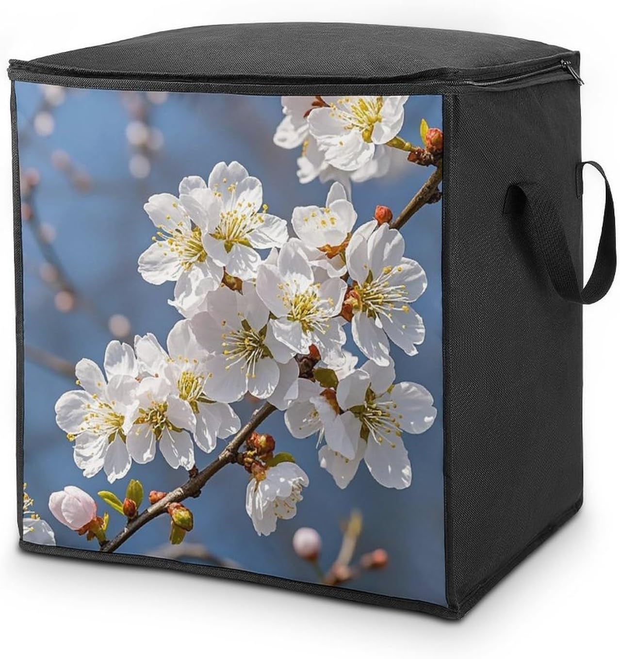 Large Japanese Floral Cherry Blossom Storage Bags with Handle Foldable Closet Organizers Clothes Storage Bins Bedding Storage Containers Fabric Moving Bags Blanket Comforter Storage Bag 70L