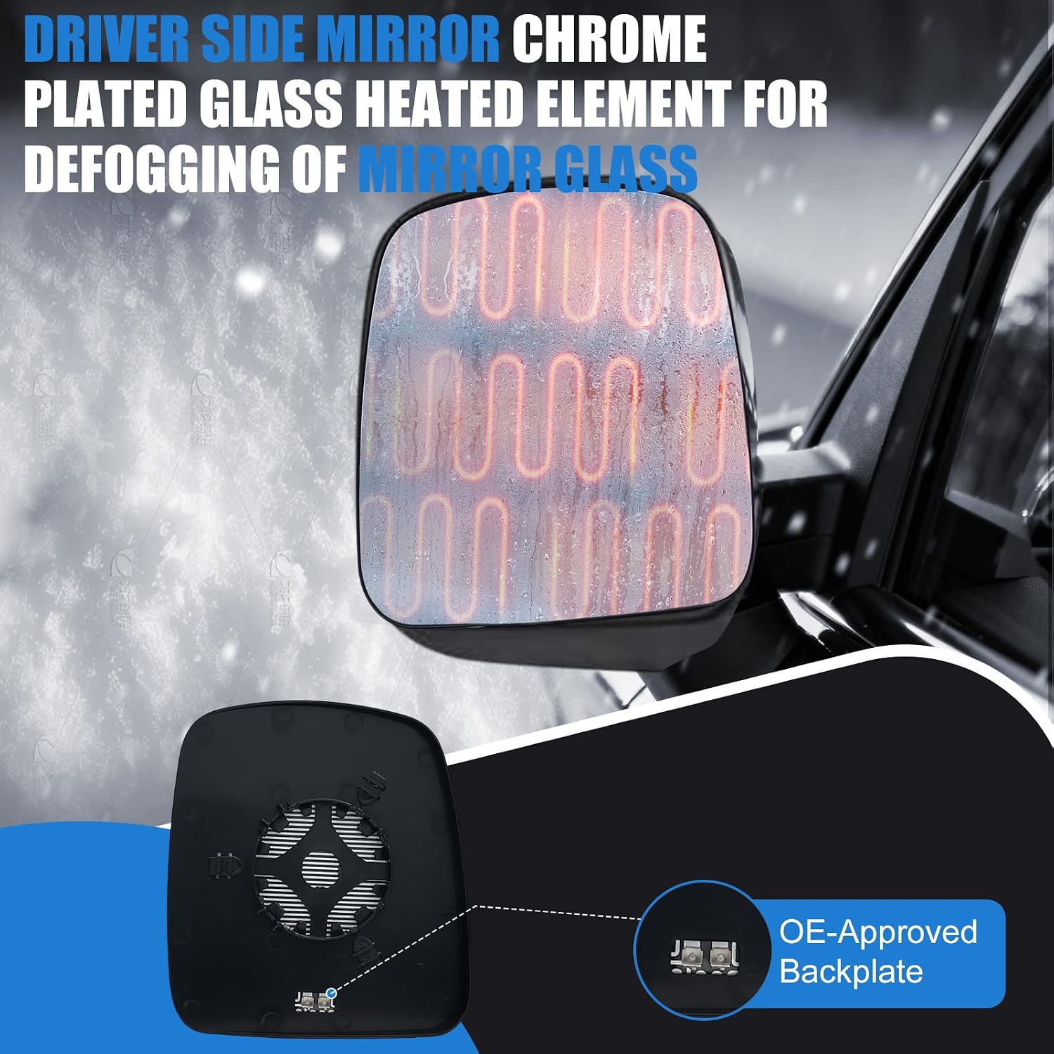 Driver Side Mirror Glass Compatible with Chevy Express & GMC Savana 1500 2500 3500 (2003-2007) - Power Heated Left Hand Door Rearview Replacement with Backing Plate & Tool - Replaces OE 88944455