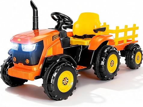 24V XL Ride-On Tractor with Tiltable & Detachable Trailer, 280W Motors, Adjustable Handles, EVA Tires, Forward & Reverse, Safety Belt, Remote Control - Farm Harvest Edition