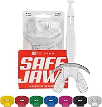 SAFEJAWZ Protector bucal para fútbol, protector labial deportivo con correa integrada, boquilla transpirable para adultos y jóvenes, protector labial para fútbol americano y Lacrosse (Transparente)