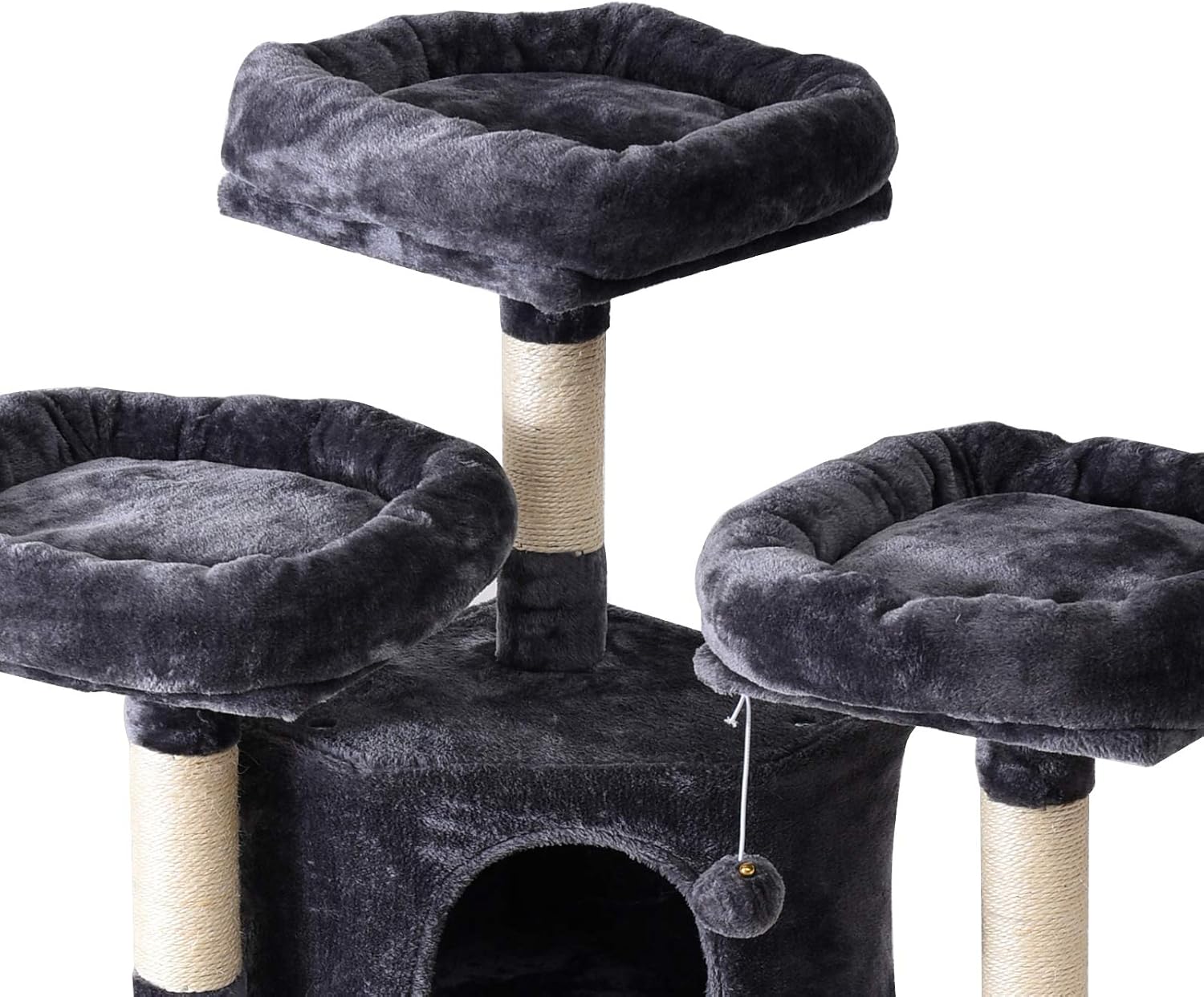 IBUYKE Cat Tree, Large Cat Tower, Cat Condo with Scratching Posts, Cat Hammock, Board, 2 Caves, 3 Plush Perches, Smoky Grey UCT021G