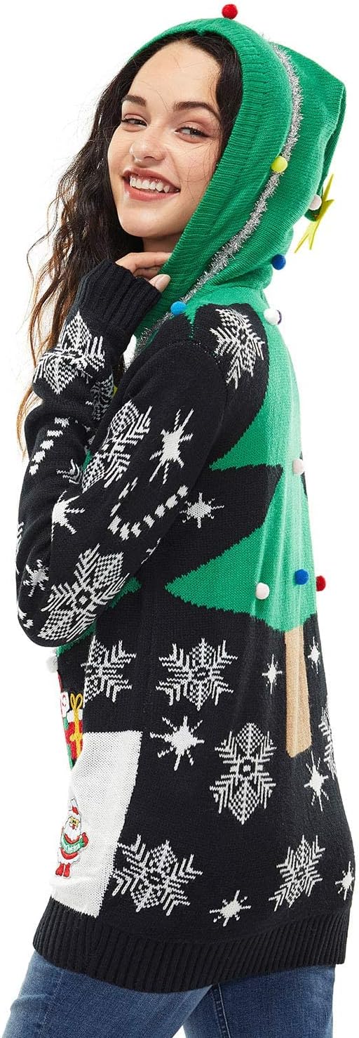 Women`s Ugly Christmas Sweater Unisex Novelty Santa Pullover Cardigan for Xmas Party Festive