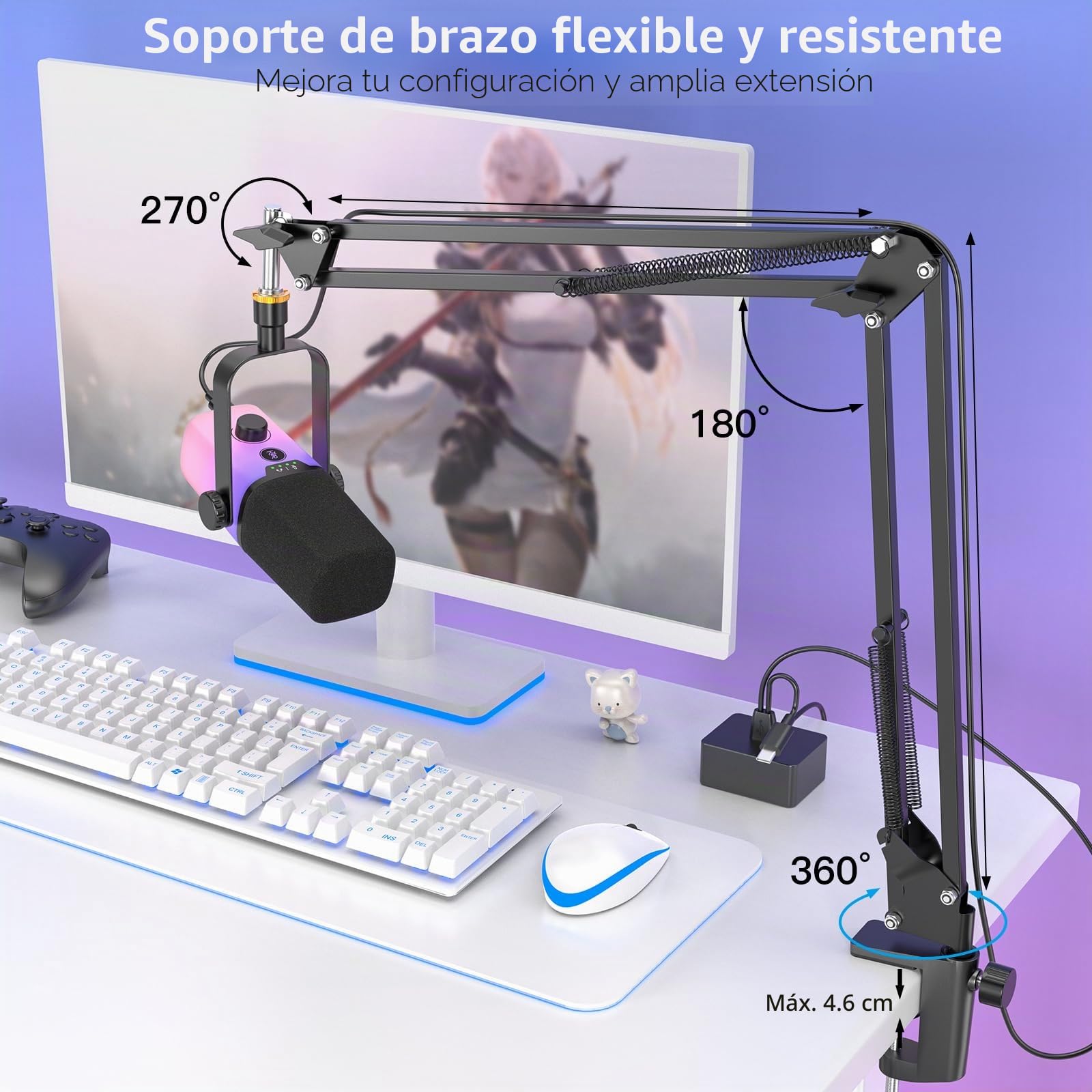 zealsound Micrófono USB Gaming, micrófono PC, micrófono de Condensador para Streaming podcasts grabación ASMR, micrófono con cancelación de Ruido, silenciador, Brazo microfono, *Phone, Windows MacOS