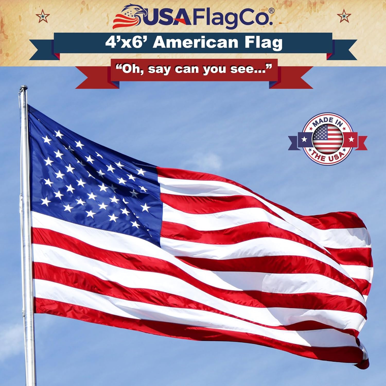 USA Flag Co. US Flag 4x6 100% American Made: The Best Embroidered Stars and Sewn Stripes American Flag, Made in the USA (4 by 6 Foot)