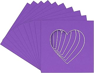 6x6 Mat Bevel Cut for 3x3 Photos - Precut Purple Heart Shaped Photo Mat Board Opening - Acid Free Matte to Protect Your Pictures - Bevel Cut for Family Photos, Pack of 10 Matboards