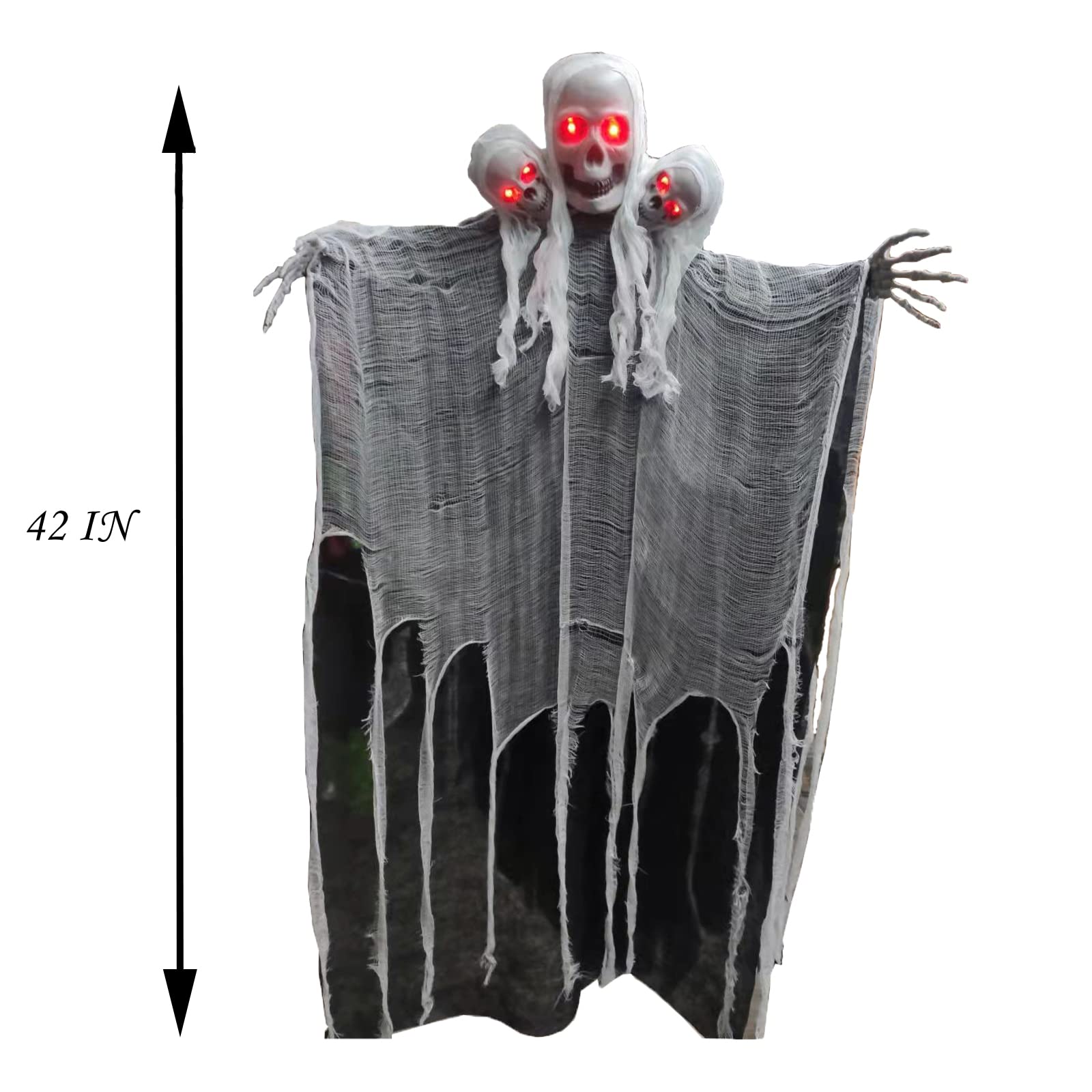 Décoration Halloween Fantôme à Suspendre - 90x52 Cm, Gris, Plastique Et Polaire - Pour Intérieur Et Extérieur, Effet Flottant - 3