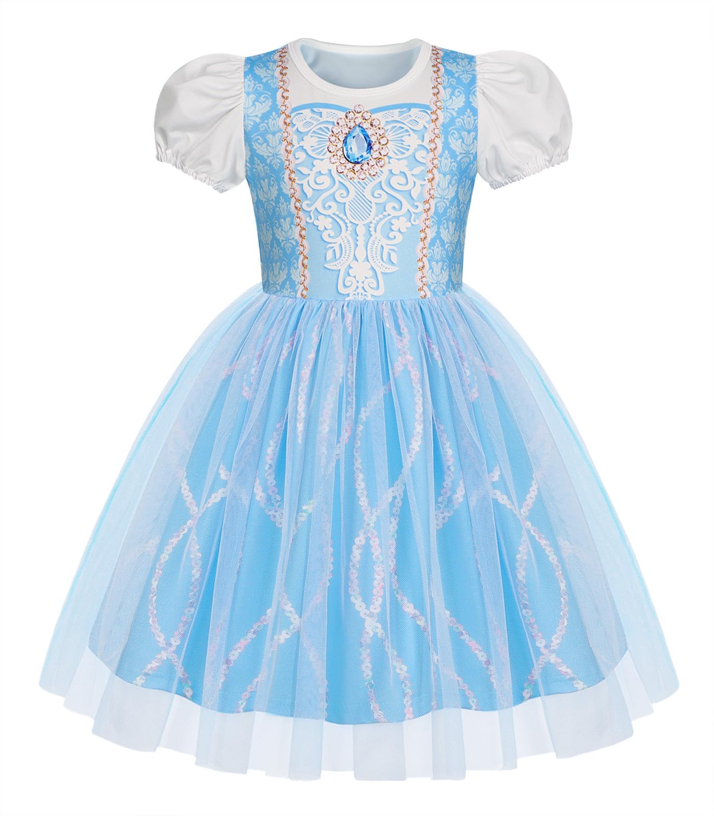 Berich Blue Dress for Girls Dress up Clothes Princess Costumes for Girls Halloween Outfits Christmas Gifts Kids World Book Day Costumes Princess Dress 3-4 Years(Blue,110)
