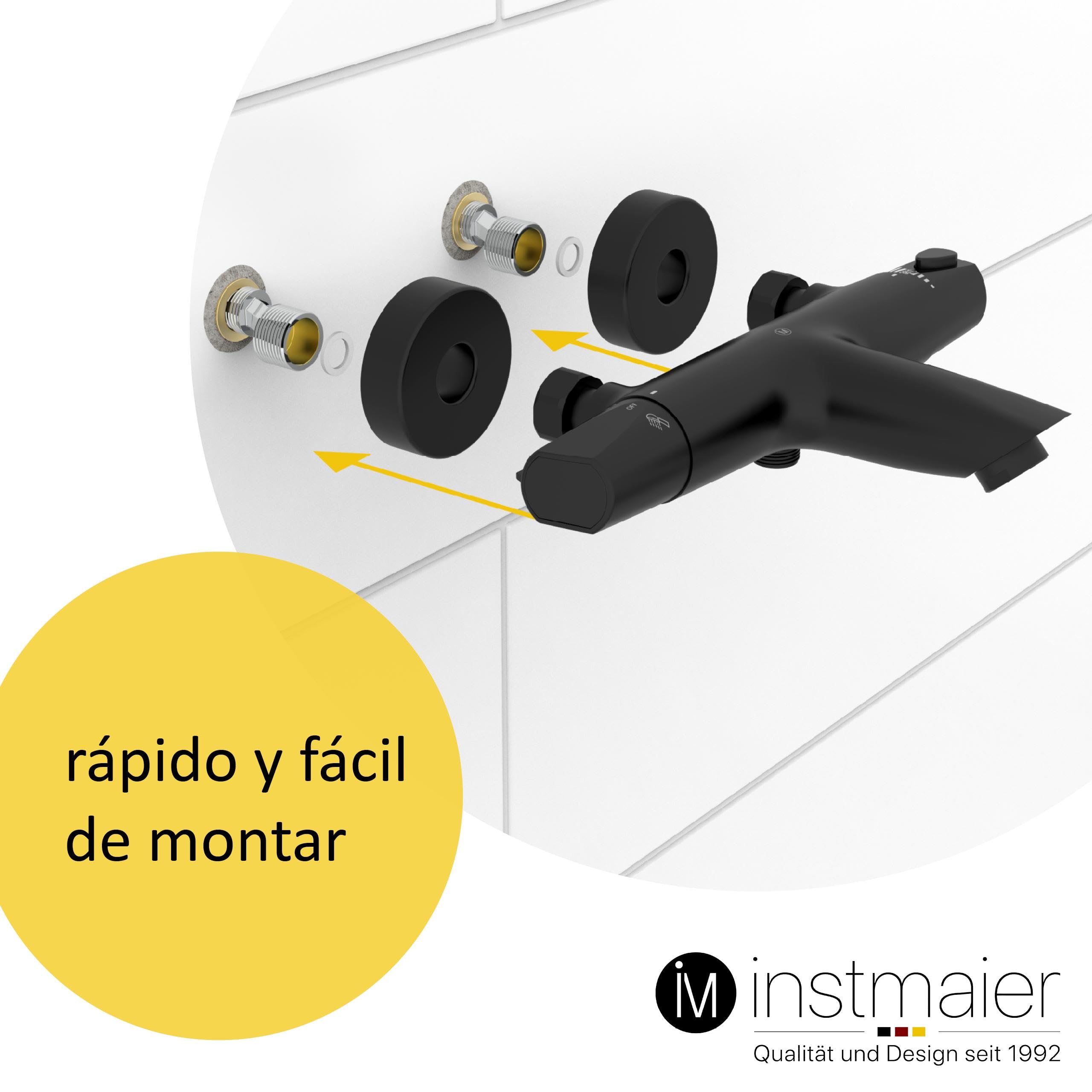 instmaier T2 | Mezclador de latón para bañera | Mezclador de ducha con termostato | Grifo de bañera | Termostato con protección antiquemaduras | Negro | Fácil instalación