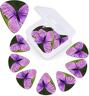 Purple Butterfly Print Guitar Picks 12 Pack Guitar Plectrums with Storage Box Bass Picks For Acoustic Guitar Bass Electric Ukulele Includes 0.46mm, 0.71mm, 0.96mm