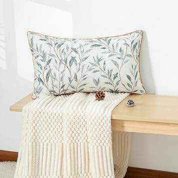 12 x 20 Inches Lumbar Throw Pillow Cover, Modern Country Blue Leaves Farmhouse Sofa Throw Cushion Cover, Home Decorative Pillowcases for Couch Bed Car, 1 Piece