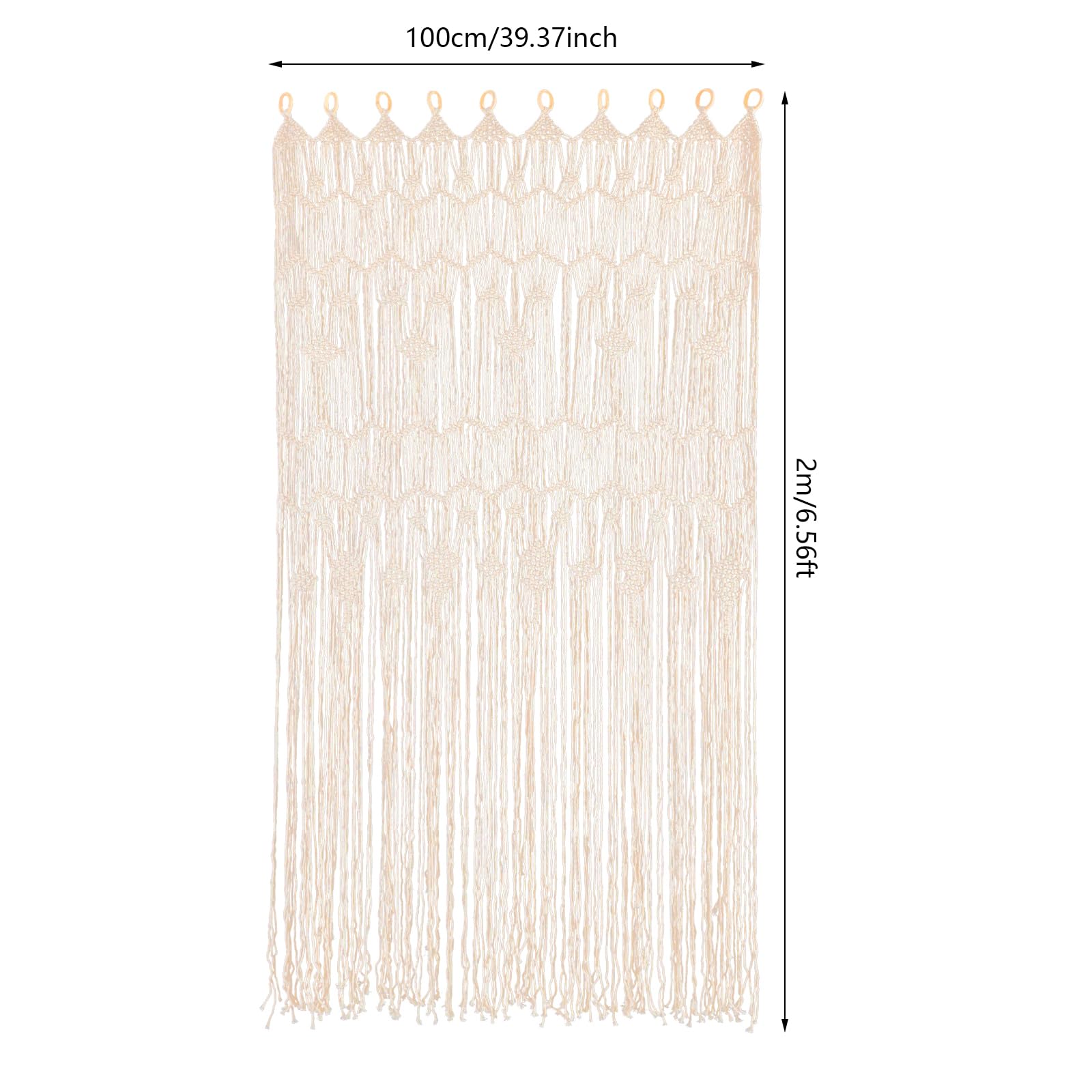 Rideaux en macramé bohème, tissés à la main, anneaux en bois, grand rideau en macramé, style bohème, à suspendre au mur ou à la fenêtre, décoration élégante pour la maison et le mariage