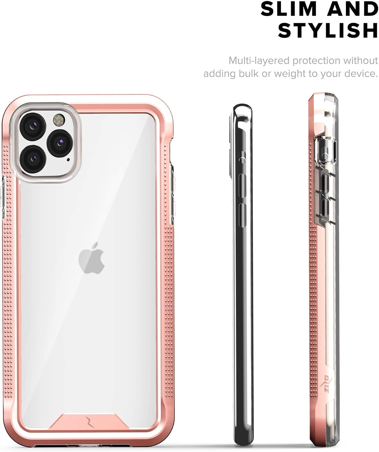 ZIZO ION Series for iPhone 11 Pro Max Case - Military Grade Drop Tested with Tempered Glass Screen Protector - Rose Gold/Clear