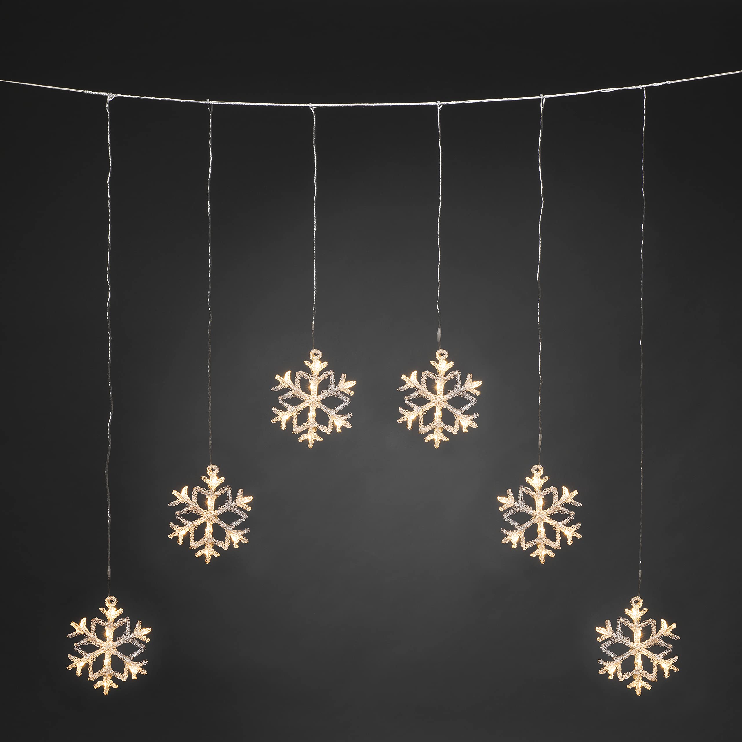 Konstsmide 4044-103EE - Tenda luminosa natalizia a LED con fiocco di neve, per esterni o interni, IP44, 48 diodi bianchi caldi/cavo trasparente